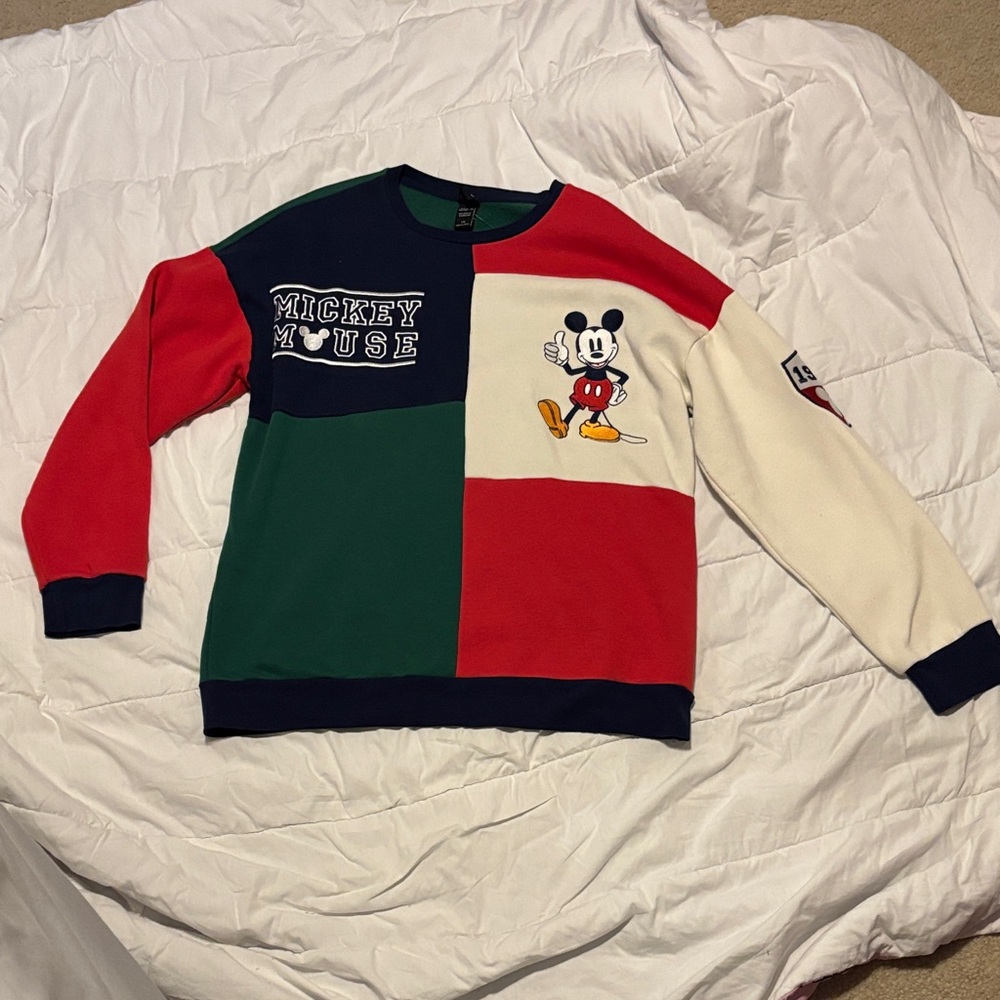 Disney Mickey Mouse Colorblock Sweater - Red, Green, Cream